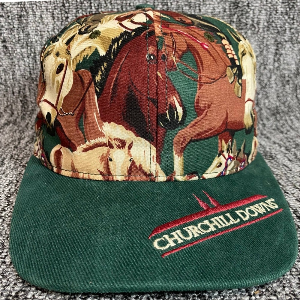 Vintage Churchill Downs LMC Stable Snapback Hat All Over Print Horse Print Cap